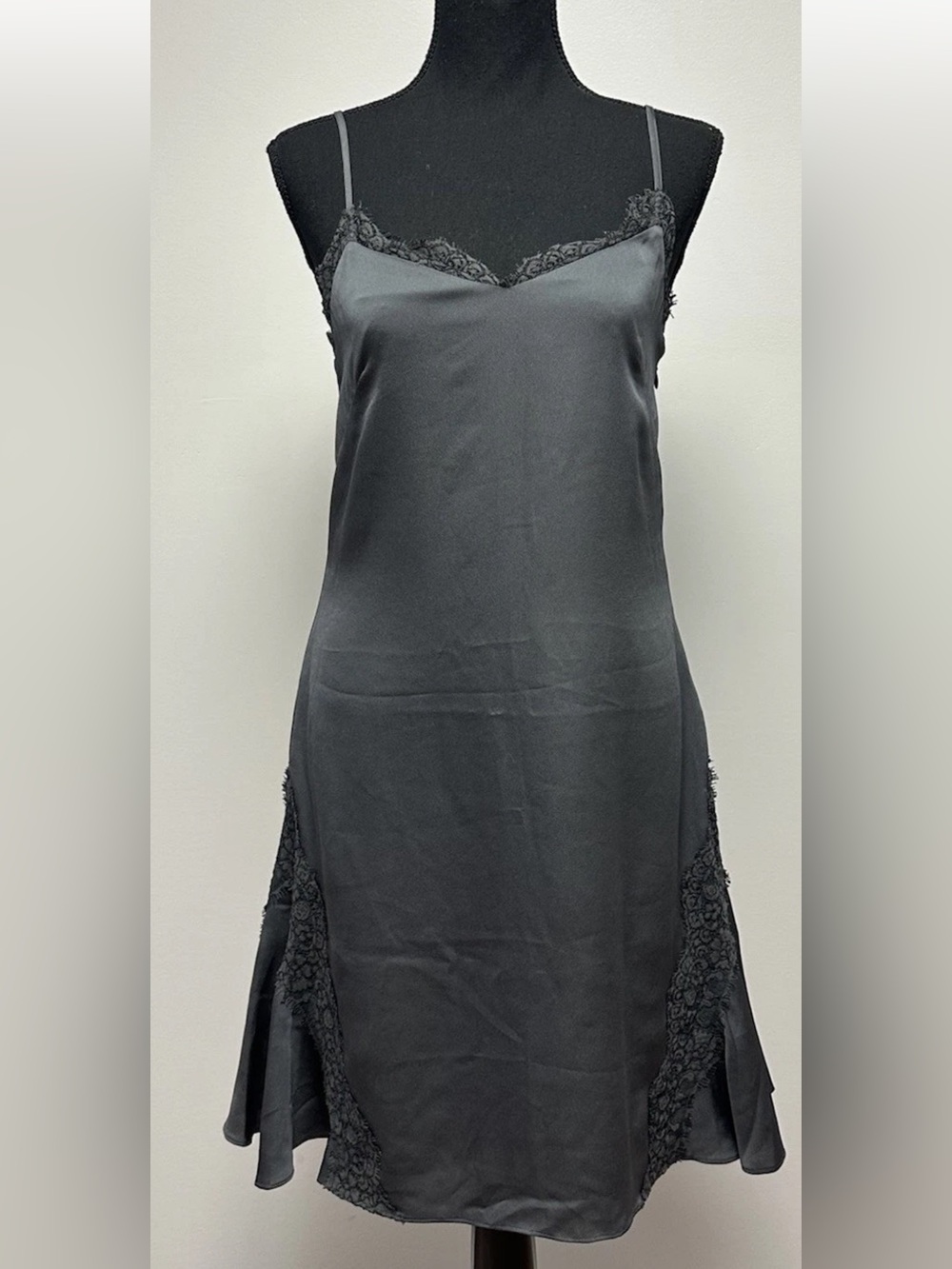 Banana Republic Lace Trim Slip Dress Women Black Gray Cocktail Minimalist Size 2